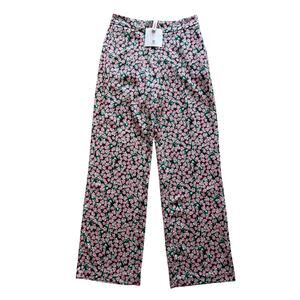 Kontatto Designer Made in Italy Pink Floral Printed Trousers Pants Size M NWT